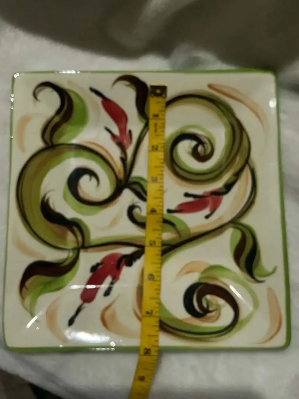 Gail Pittman Honeysuckle Square Salad Plate Green Ceramic Scroll